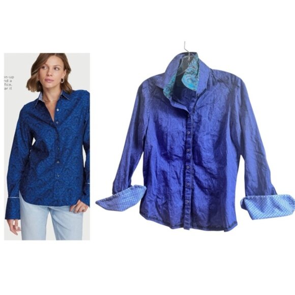 Robert Graham Paisley Cotton Long Sleeve Woven Button Down Shirt Floral Blue M - Picture 1 of 16